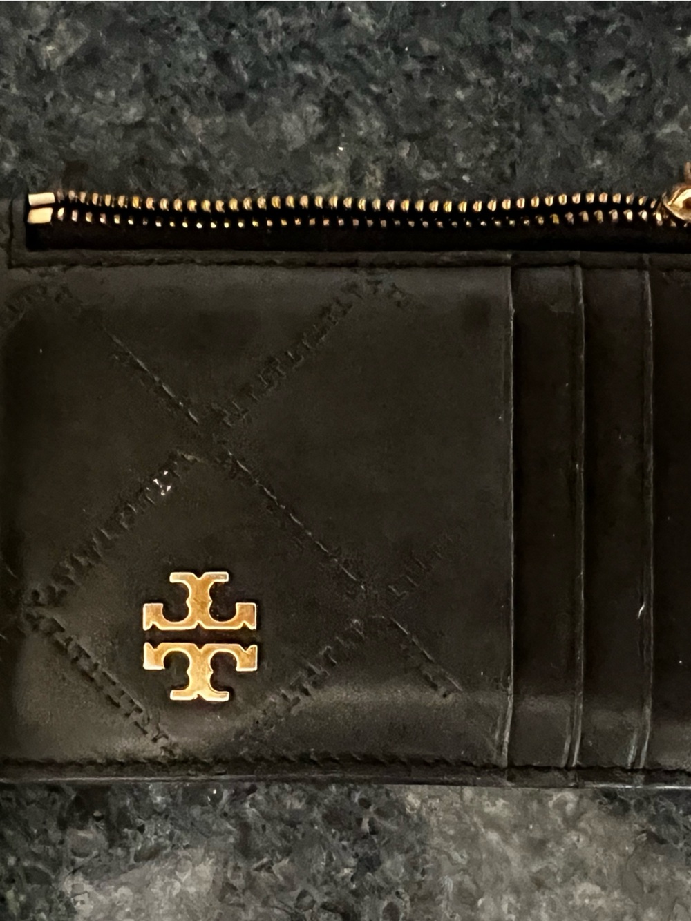 Tory Burch Black Quilted Leather Card holder with Gold Logo